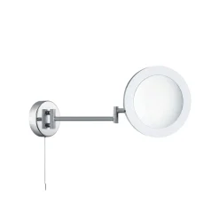Forstørrende LED-spejl, kromfarvet/frostet, IP44, Ø 20 cm^Searchlight