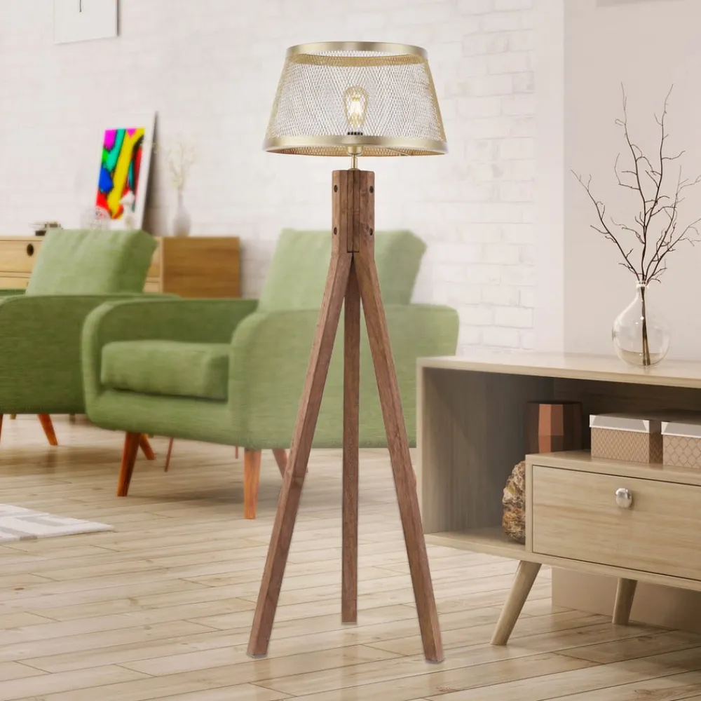 Frederik gulvlampe i træ, trefod^JUST LIGHT. GmbH Outlet