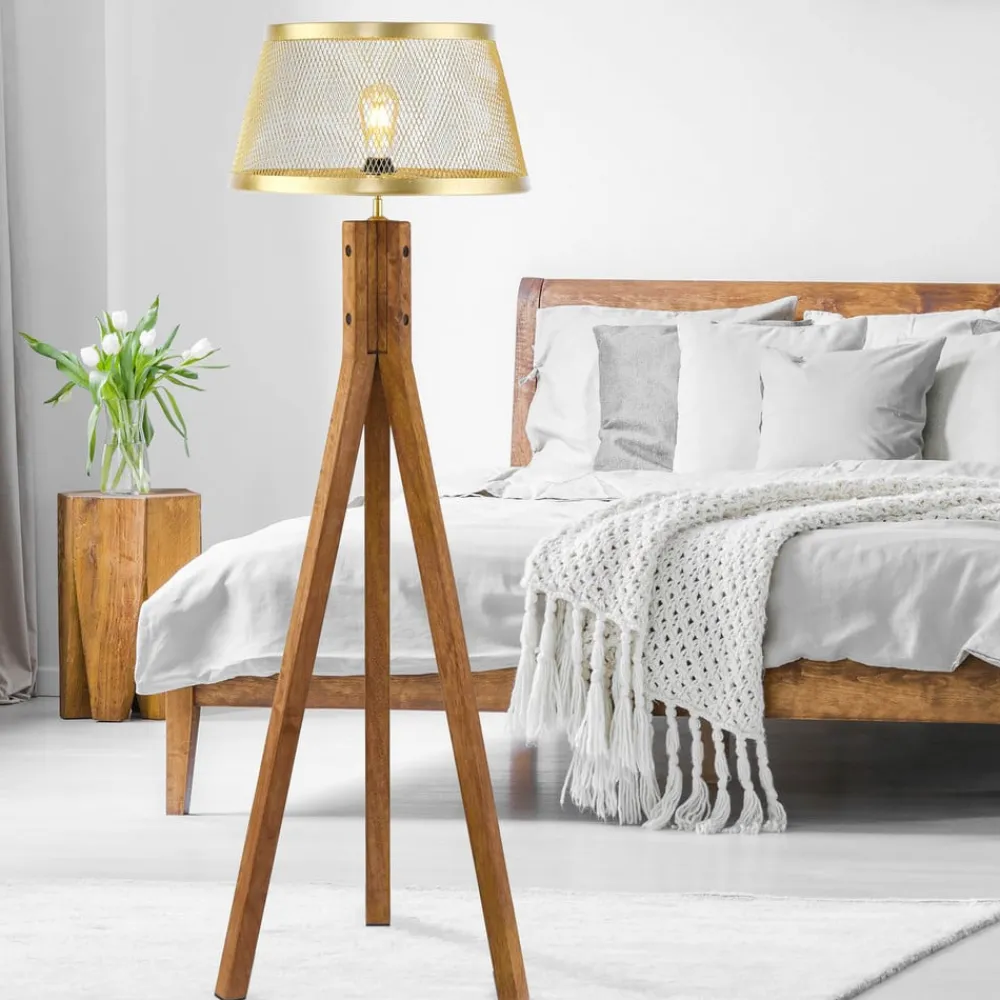 Frederik gulvlampe i træ, trefod^JUST LIGHT. GmbH Outlet