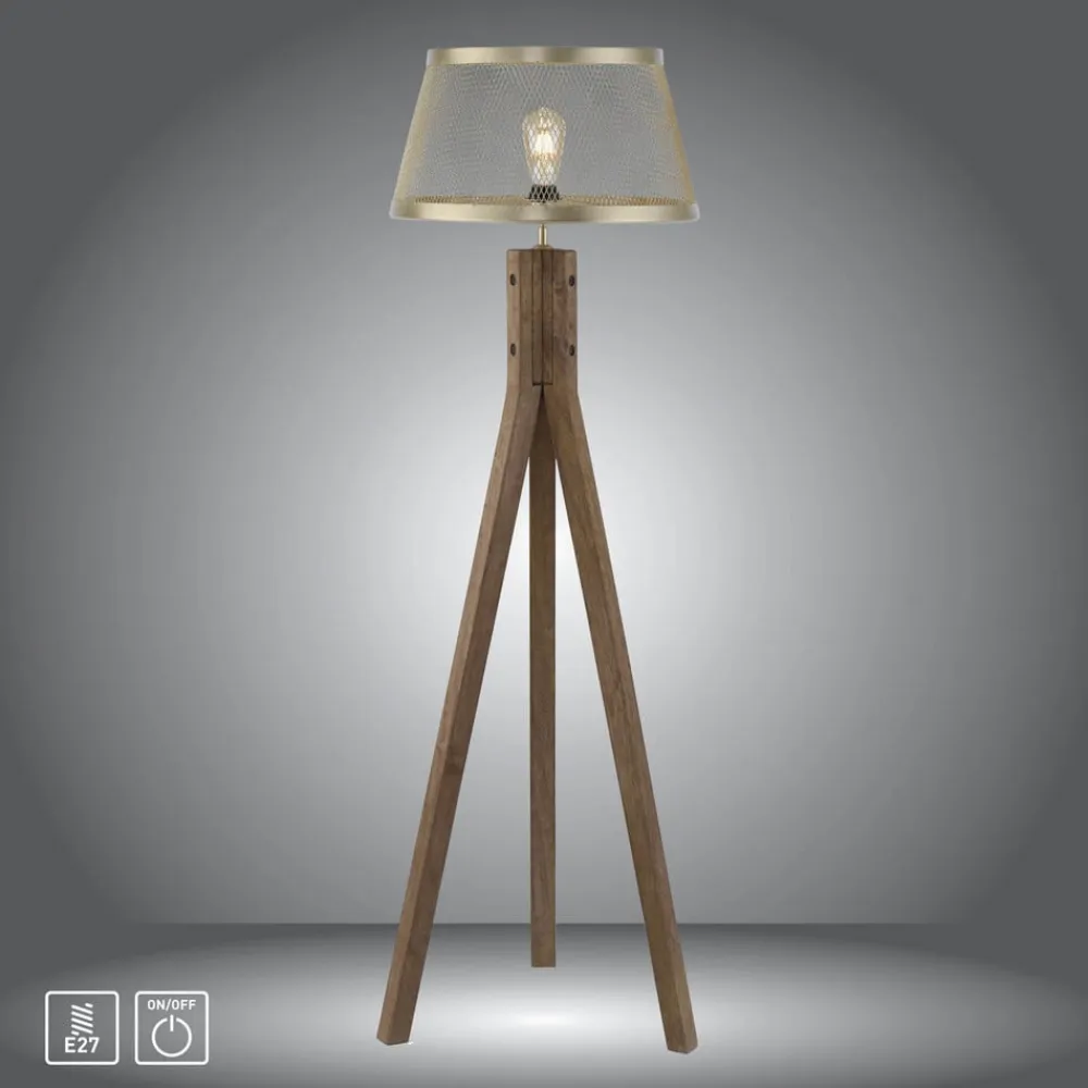 Frederik gulvlampe i træ, trefod^JUST LIGHT. GmbH Outlet
