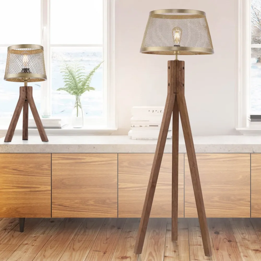 Frederik gulvlampe i træ, trefod^JUST LIGHT. GmbH Outlet