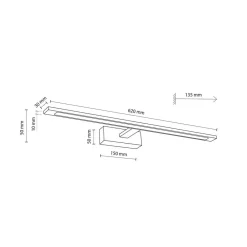 TK Lighting Gallery LED-væglampe, sort, metal, bredde 62 cm, IP44