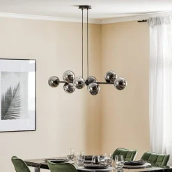 EMIBIG LIGHTING Glassy hængelampe, 8 lyskilder, sort, grafit, glas, E14