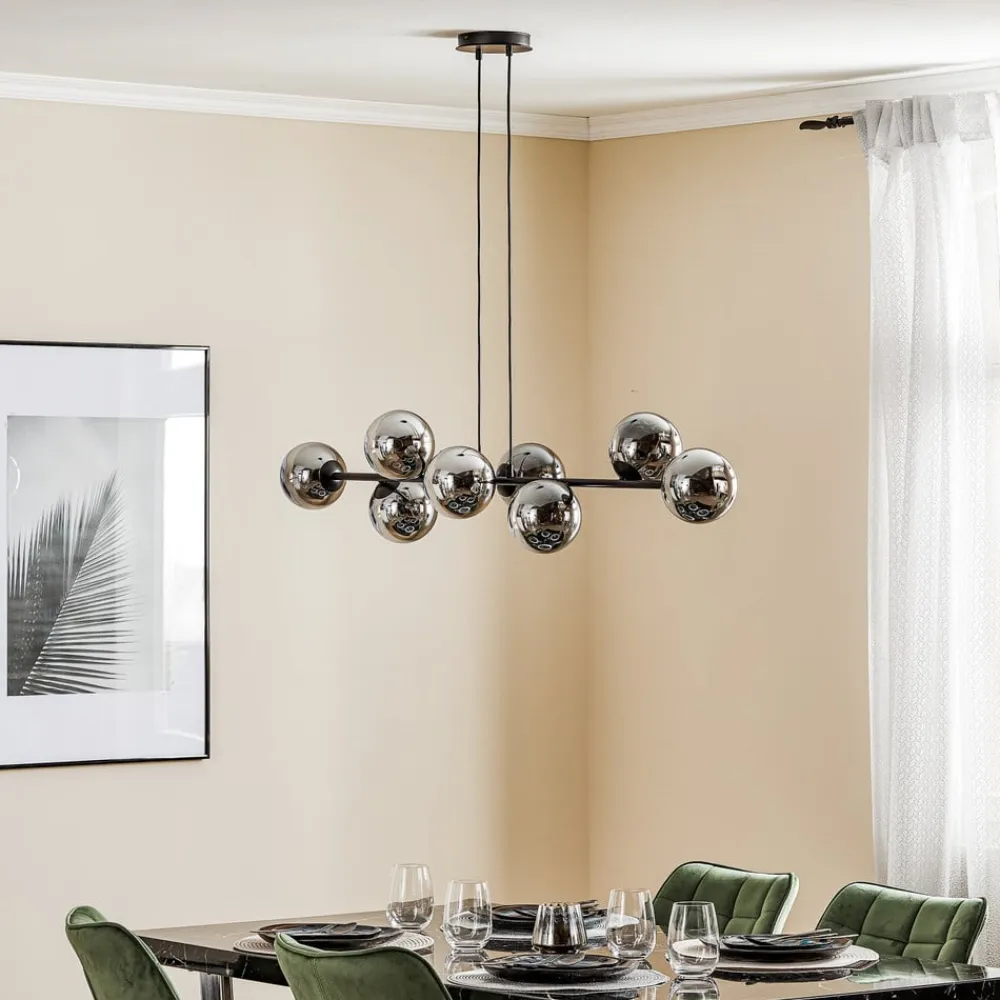 EMIBIG LIGHTING Glassy hængelampe, 8 lyskilder, sort, grafit, glas, E14