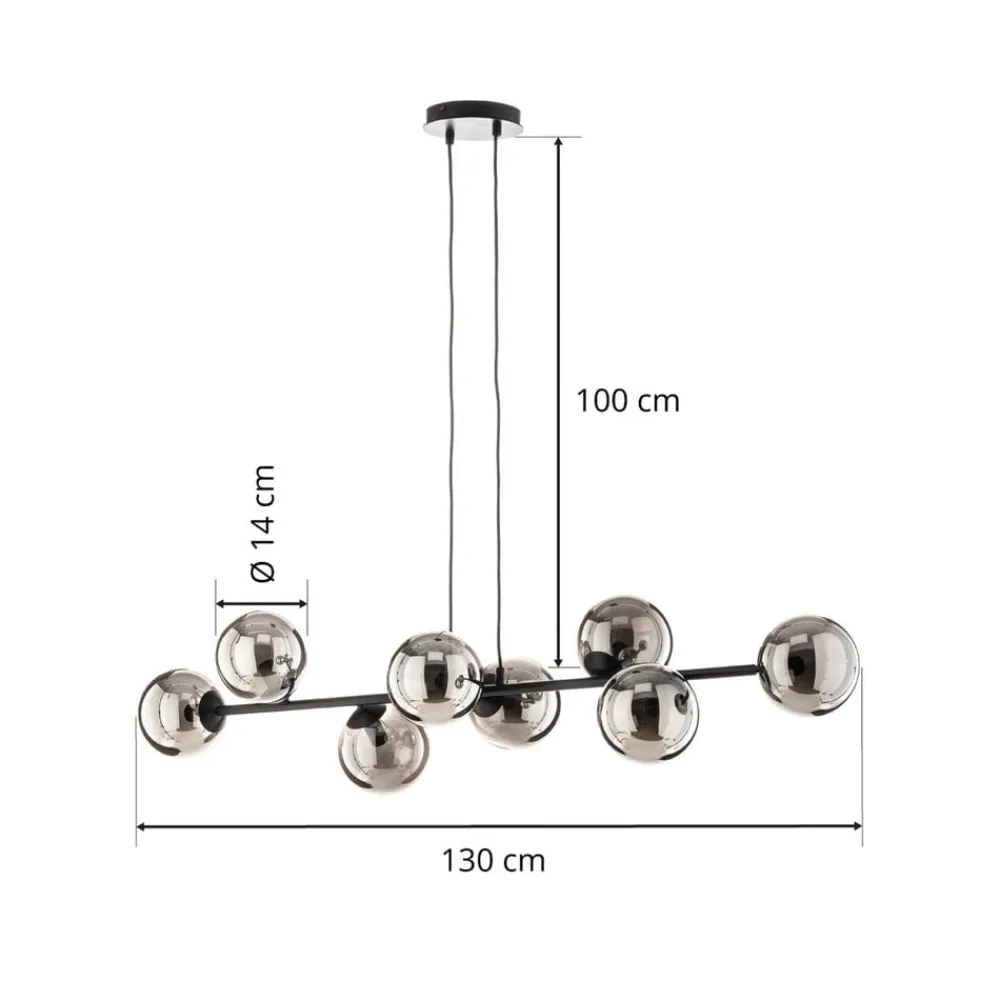 EMIBIG LIGHTING Glassy hængelampe, 8 lyskilder, sort, grafit, glas, E14