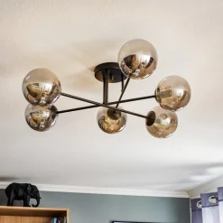 Glassy loftlampe, sort, grafit, glas, 6 lyskilder, E14^EMIBIG LIGHTING Discount