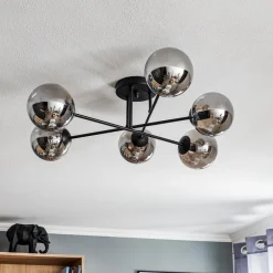 Glassy loftlampe, sort, grafit, glas, 6 lyskilder, E14^EMIBIG LIGHTING Discount