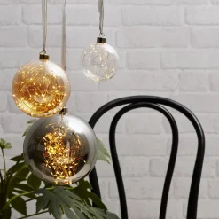 STAR TRADING Julepynt|Vinduesdekoration>Glow LED-dekokugle af glas, Ø 20 cm, røggrå