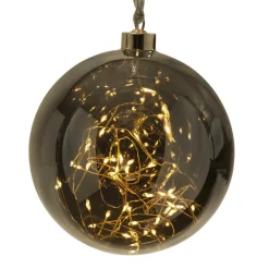 Glow LED-dekokugle af glas, Ø 15 cm, røggrå^STAR TRADING Discount