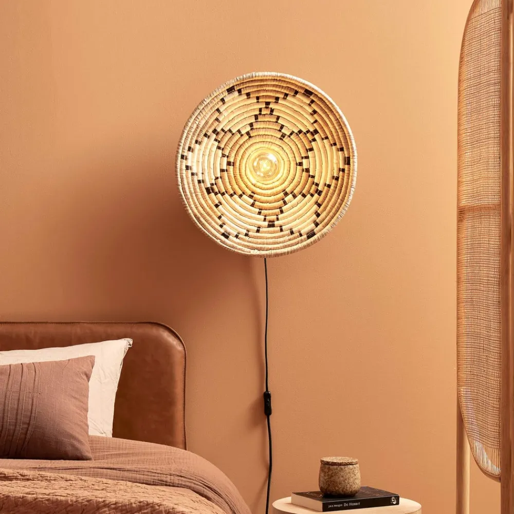 Good & Mojo Andros væglampe, natur/hvid, stik, Ø 45 cm