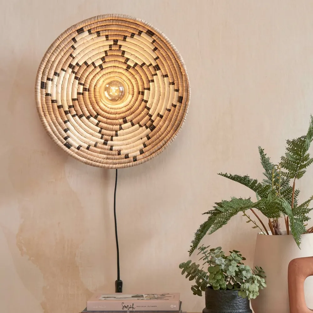 Good & Mojo Andros væglampe, natur/hvid, stik, Ø 45 cm