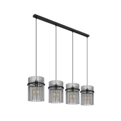 Globo Pendellamper>Gorley pendel, længde 110 cm, røggrå, 4-lys, glas