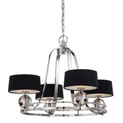 QUOIZEL Gotham lysekrone, 4 lyskilder, med tekstilskærme