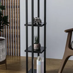 Opviq Gulvlampe 8111 sort, hylde, stofskærm hvid