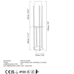 Gulvlampe 8125, sort/hvid, metal/lærred, højde 130 cm^Opviq