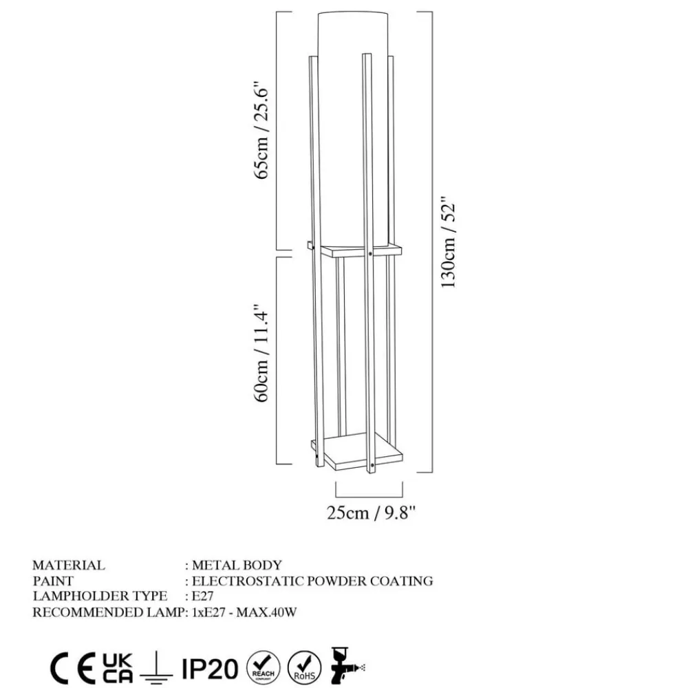 Gulvlampe 8125, sort/hvid, metal/lærred, højde 130 cm^Opviq