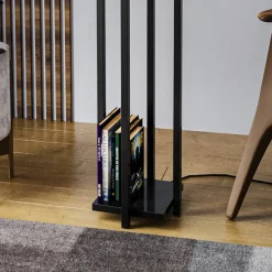 Gulvlampe 8125, sort/hvid, metal/lærred, højde 130 cm^Opviq