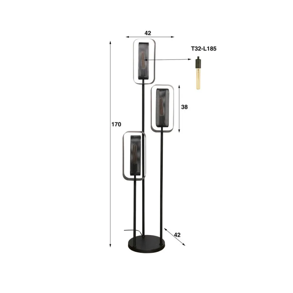 Gulvlampe Alma, 3 lyskilder, sort, metal, drejelig netskærm^Zijlstra Clearance