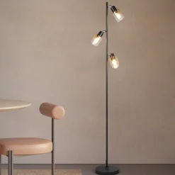 Reality Leuchten Gulvlamper>Gulvlampe Cadiz, sort/ravfarvet, 3 lyskilder, højde 154 cm