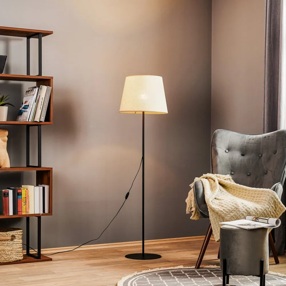 TK Lighting Gulvlampe Chicago med skærm i hør