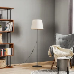 TK Lighting Gulvlampe Chicago med skærm i hør