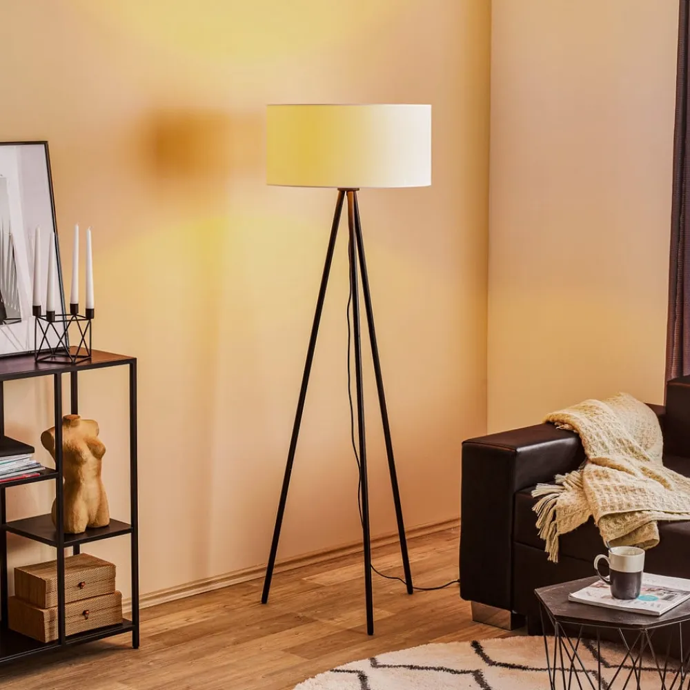 Gulvlampe Corralee i sort og hvid^BRITOP