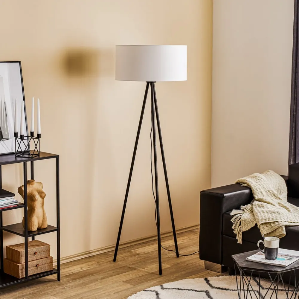 Gulvlampe Corralee i sort og hvid^BRITOP