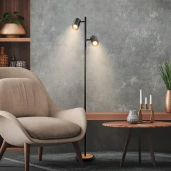 Gulvlampe Duta, sort/lys træ, højde 160 cm metal/træ^Briloner Best