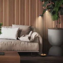 Gulvlampe Duta, sort/lys træ, højde 160 cm metal/træ^Briloner Best