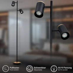 Gulvlampe Duta, sort/lys træ, højde 160 cm metal/træ^Briloner Best