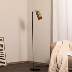 Opviq Gulvlamper|Gulvlamper>Gulvlampe Emek 4081, sort, skærm i antik guld