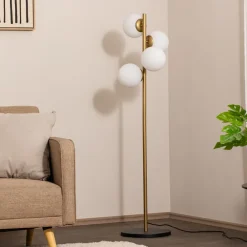 Opviq Gang|Pendellamper>Gulvlampe Faze, guldfarvet, glas, 130 cm, 4 lyskilder, E27