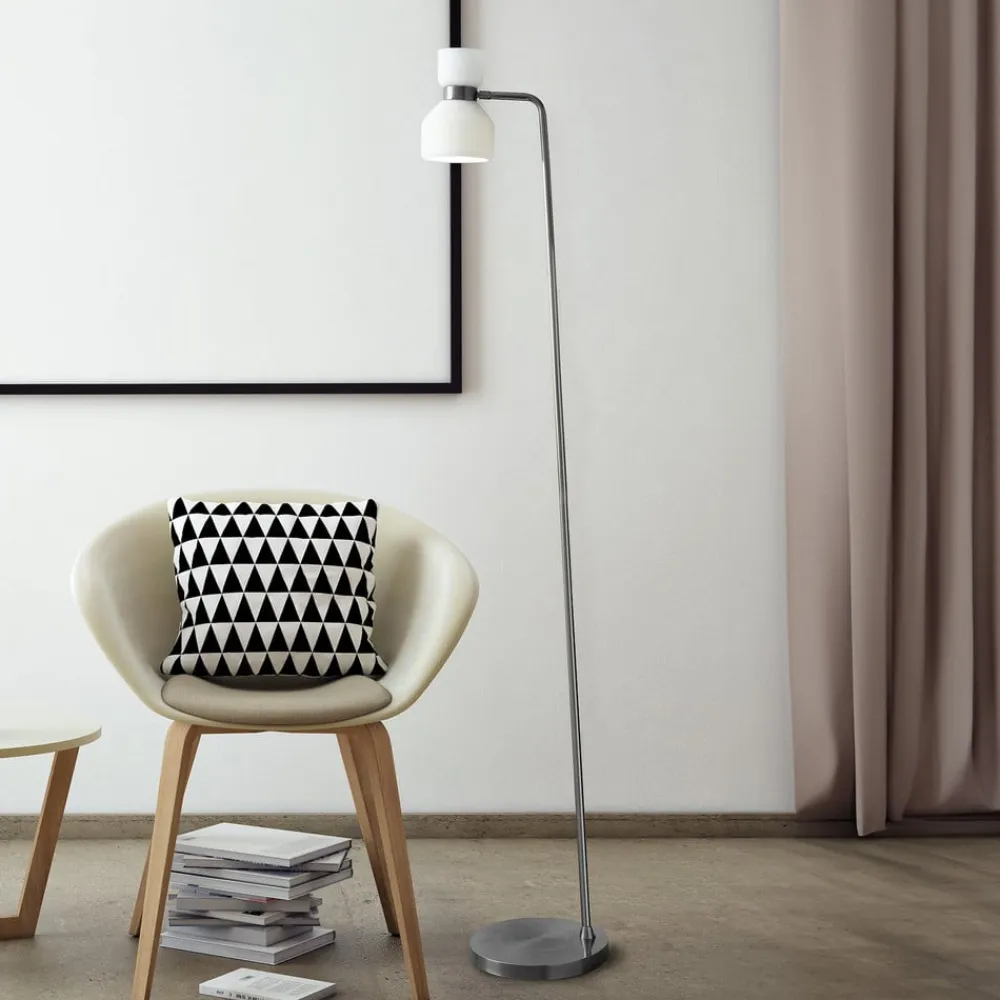 Gulvlampe Fifty, stålfarvet, opalhvidt glas, justerbar^miloox by Sforzin