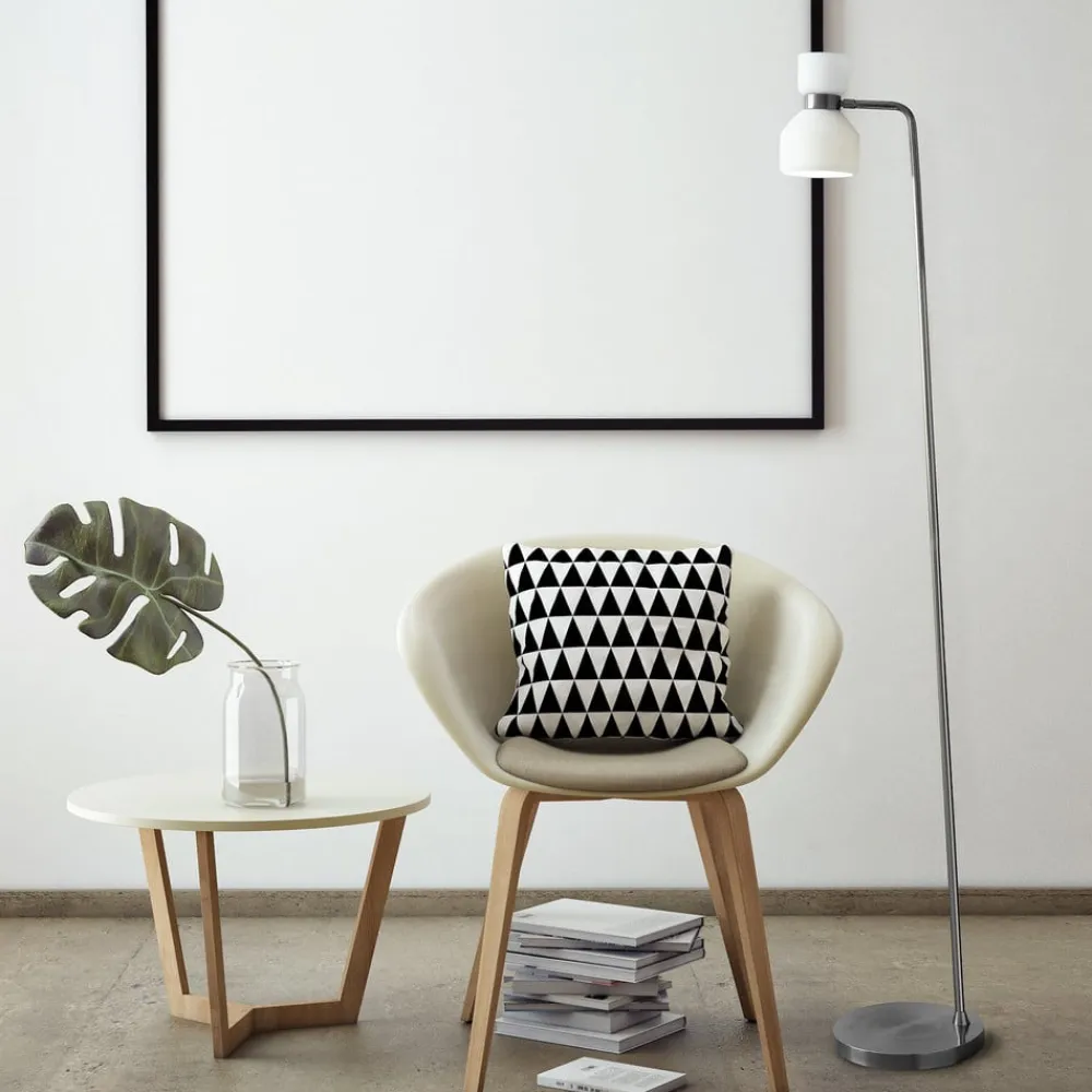 Gulvlampe Fifty, stålfarvet, opalhvidt glas, justerbar^miloox by Sforzin