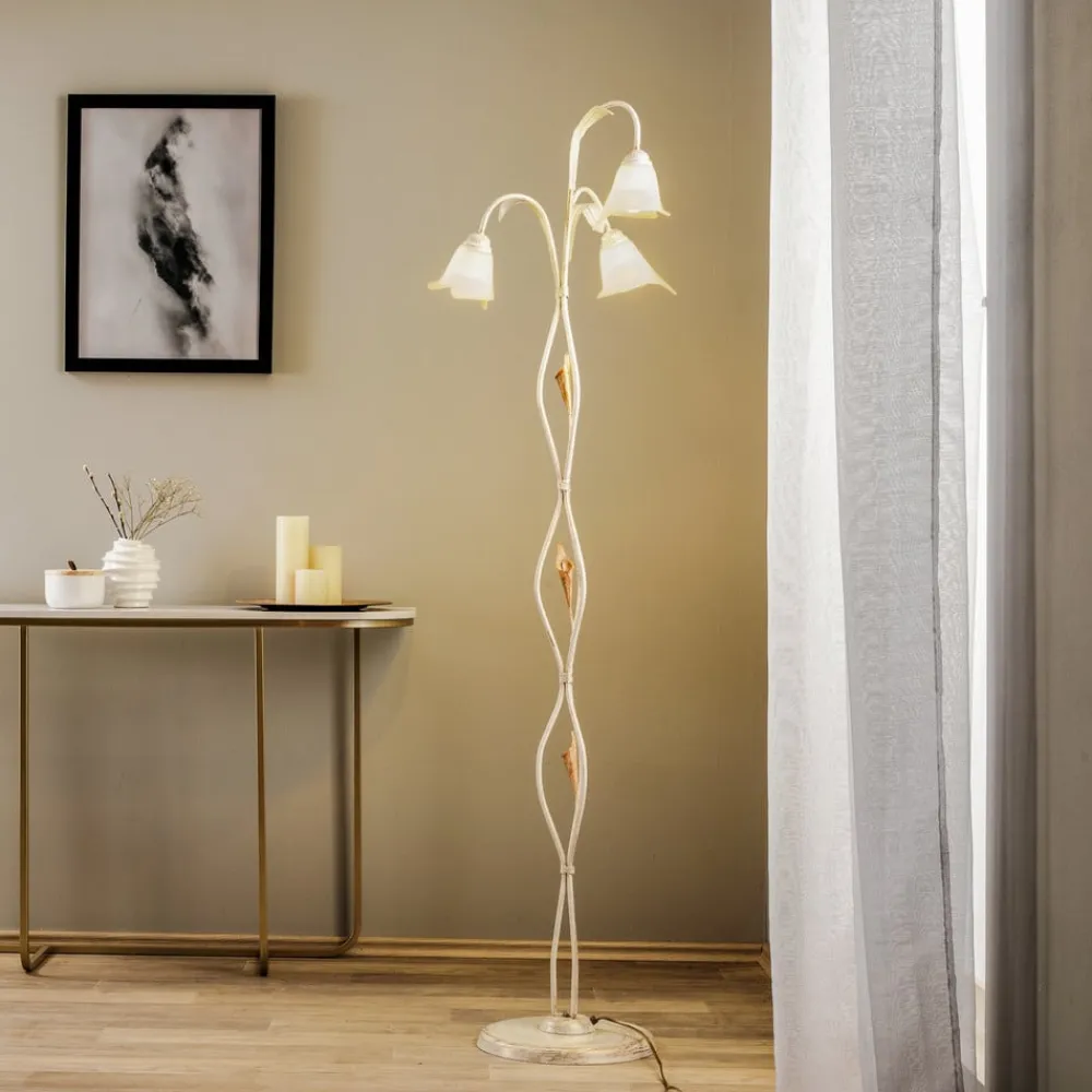 Gulvlampe Lucrezia i elfenben med blomsterlampeskærm^ONLI Discount