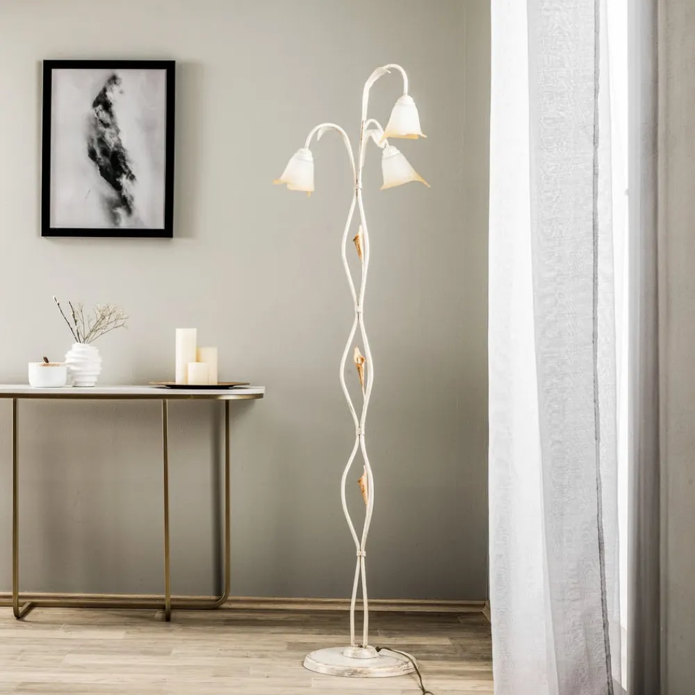 Gulvlampe Lucrezia i elfenben med blomsterlampeskærm^ONLI Discount