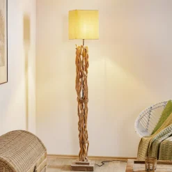 ONLI Gulvlamper|Gulvlamper>Gulvlampe Marica med stofskærm og træelement