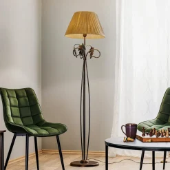 ONLI Gulvlamper>Gulvlampe Quercia, stofskærm og egeblade