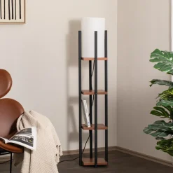 Gulvlampe Shelf, sort/kobber, stof, højde 130 cm, E27^Opviq Online