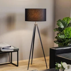 Domiluce Gulvlampe Tago, treben, skærm sort/guld