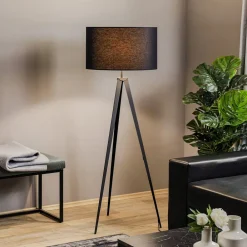 Euluna Gulvlampe Tago, treben, skærm sort/sølv