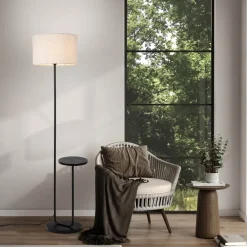 Näve Gulvlampe Tordis, sort/hvid, tekstil, højde 157 cm Hylde