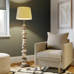 Gulvlampe Vera med stofskærm og sten-dekor^ONLI