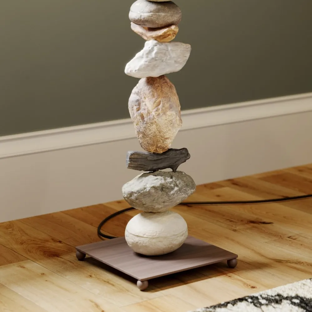 Gulvlampe Vera med stofskærm og sten-dekor^ONLI