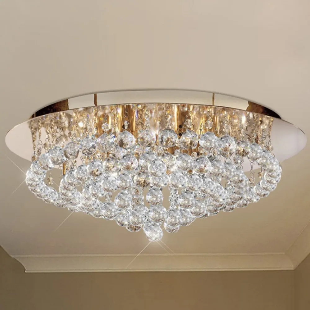 Searchlight Loftlamper>Hanna loftslampe, guld, krystalkugler, Ø 55 cm