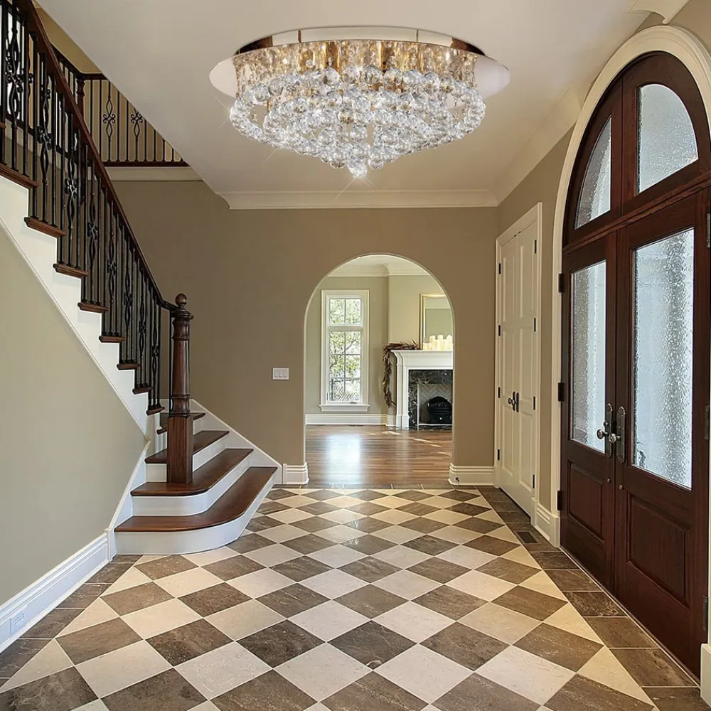 Searchlight Loftlamper>Hanna loftslampe, guld, krystalkugler, Ø 55 cm