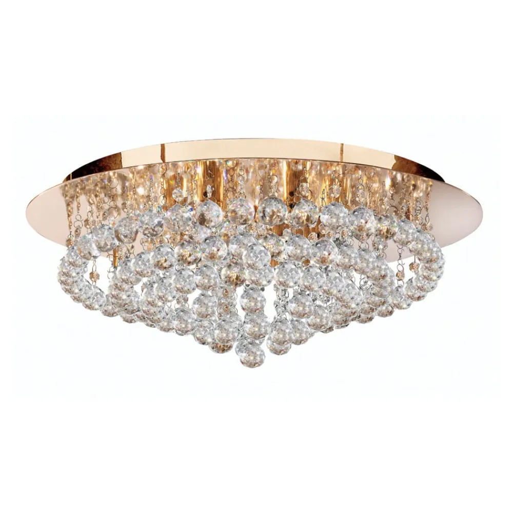 Searchlight Loftlamper>Hanna loftslampe, guld, krystalkugler, Ø 55 cm