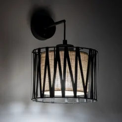 Harmony væglampe, sort, naturlig jute, med afbryder^TK Lighting Sale