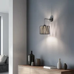 Harmony væglampe, sort, naturlig jute, med afbryder^TK Lighting Sale