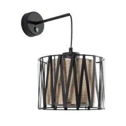 Harmony væglampe, sort, naturlig jute, med afbryder^TK Lighting Sale